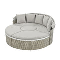 Patio Furniture Round Outdoor Sectional Sofa Set Rattan Daybed Two Tone Weave Sunbed With Retractable Canopy, Separate Seating And Removable Cushion, Gray Yes Sectional Gray Weather Resistant Frame Water Resistant Cushion Garden & Outdoor Luxury