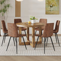 A Modern And Practical Circular Dining Table. Made Of Mdf Tabletop And Wooden Mdf Table Legs. Modern Medieval Style Dining Chair Set. A Set Of 6 Brown Cushioned Chairs. Ct 403 B0502A Natural Wood Mdf