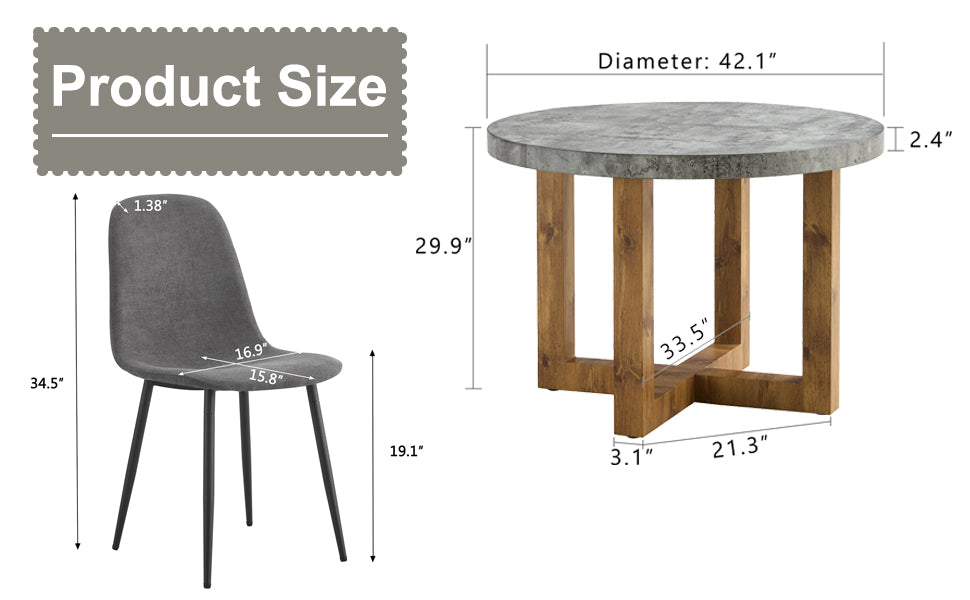 A Modern And Practical Circular Dining Table. Made Of Mdf Tabletop And Wooden Mdf Table Legs. A Set Of 4 Cushioned Chairs.Ct 403B0501A Grey Mdf