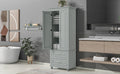 Tall Storage Cabinet With Two Drawers For Bathroom Office, Grey Grey Mdf