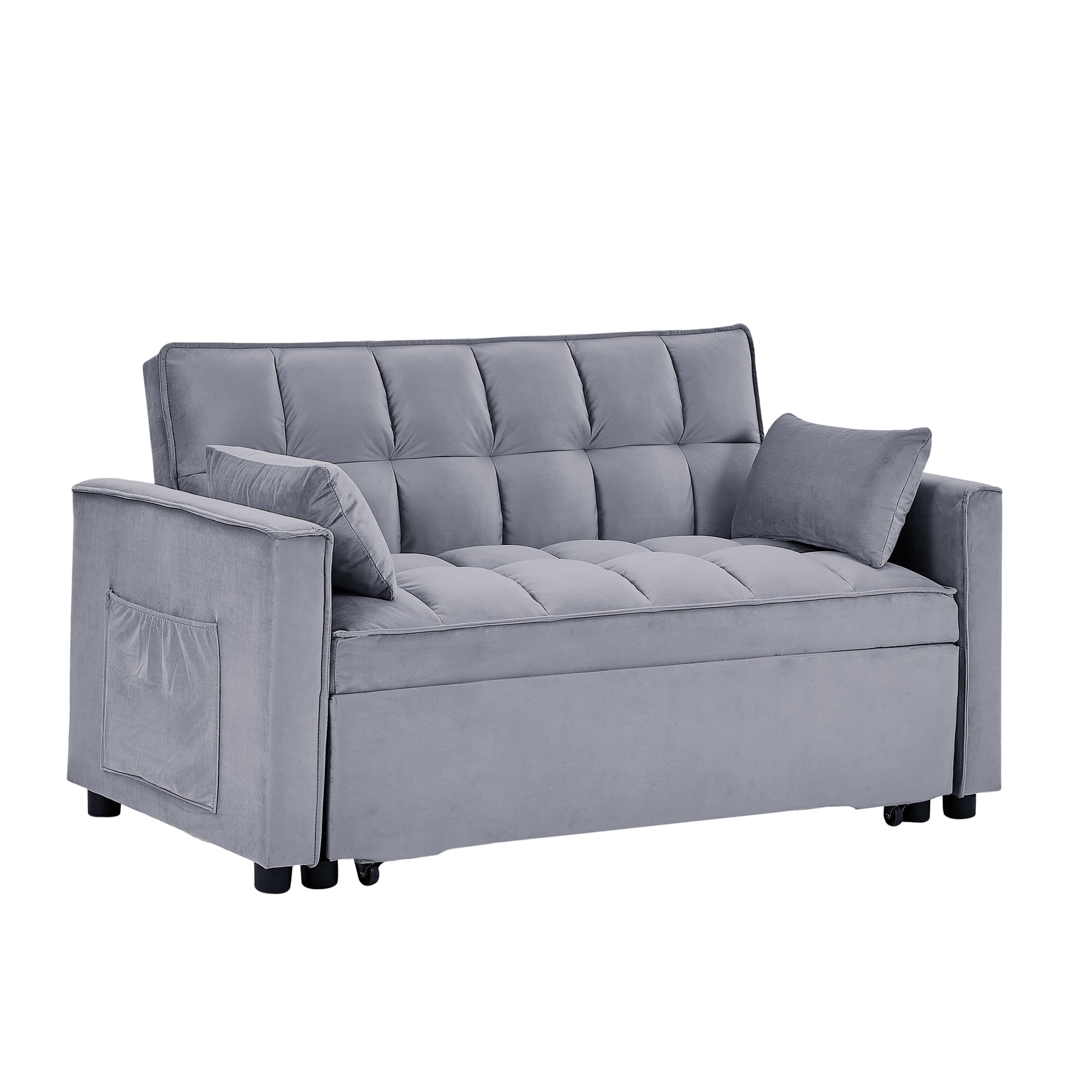 Sleeper Sofa Couch W Pull Out Bed, 55" Modern Velvet Convertible Sleeper Sofa Bed, Small Beautiful Seat Sofa Bed W Pillows & Side Pockets For Small Space, Living Room, Apartment,Dark Gray Gray Velvet