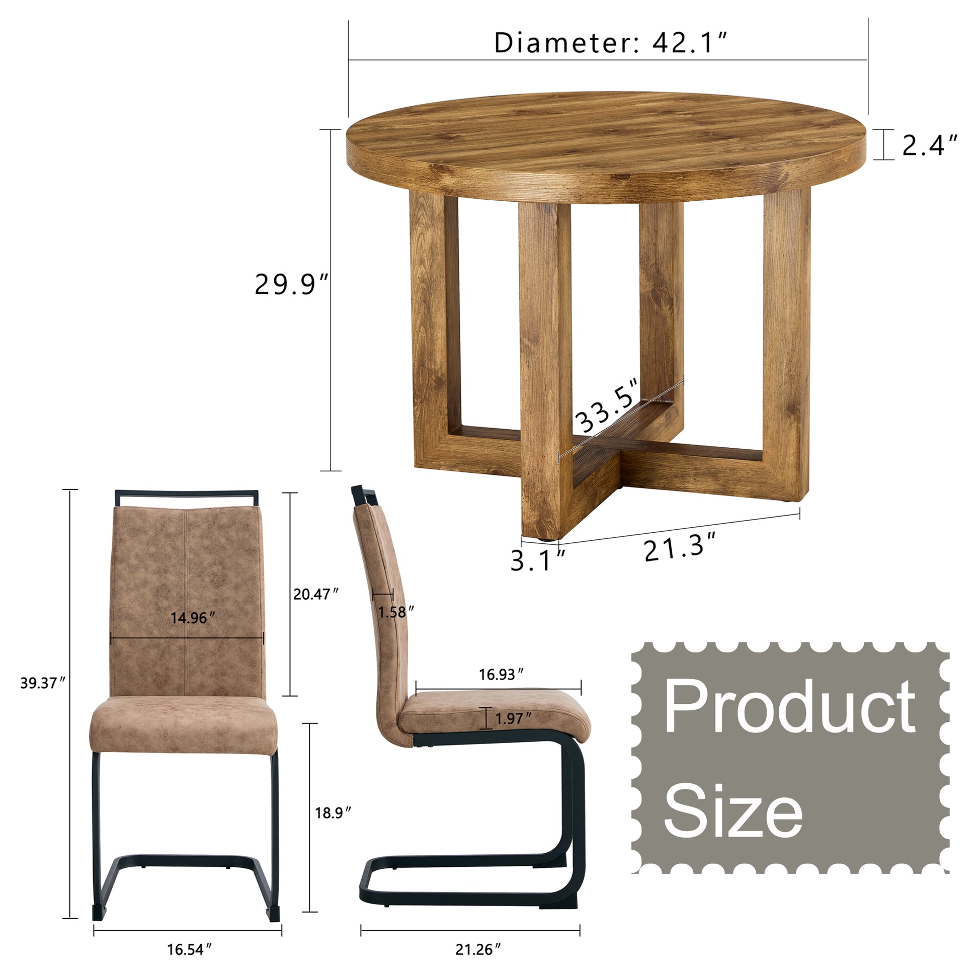 A Modern And Practical Circular Dining Table. Made Of Mdf Tabletop And Wooden Mdf Table Legs. 4 Piece Technology Cloth High Backrest Cushion Side Chair, C Shaped Tube Black Metal Legs. Ct 403C 1162 Natural Wood Mdf