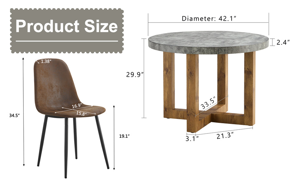 A Modern And Practical Circular Dining Table. Made Of Mdf Tabletop And Wooden Mdf Table Legs. A Set Of 4 Brown Cushioned Chairs.Ct 403B0501A Natural Wood Mdf