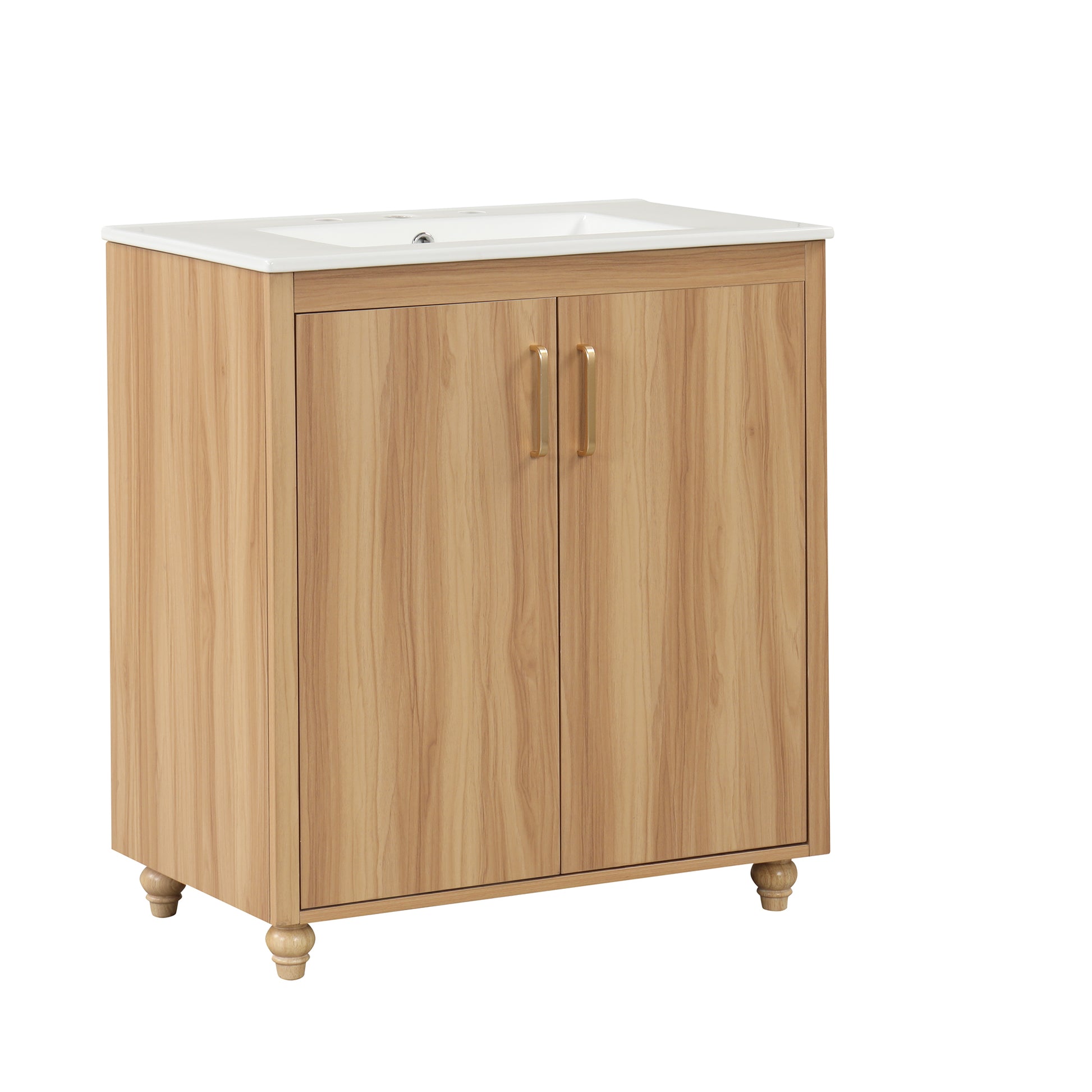 30" Bathroom Vanity With Sink Combo, Multi Functional Bathroom Cabinet With Doors And Drawer, Mdf Board, Natural Natural Solid Wood Mdf