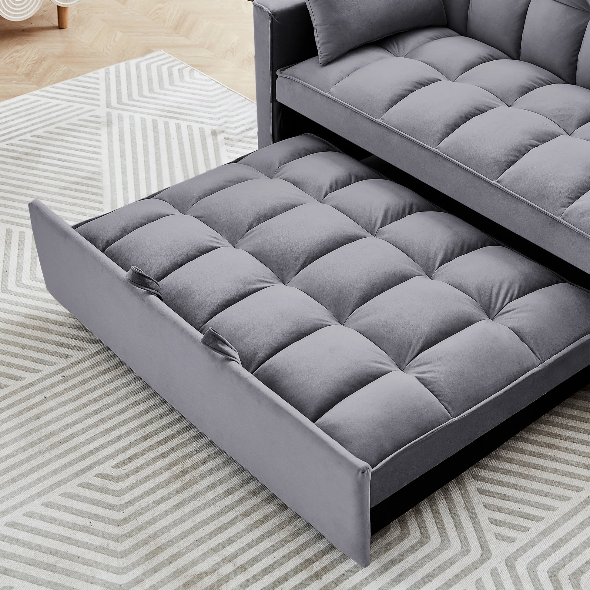 Sleeper Sofa Couch W Pull Out Bed, 55" Modern Velvet Convertible Sleeper Sofa Bed, Small Beautiful Seat Sofa Bed W Pillows & Side Pockets For Small Space, Living Room, Apartment,Dark Gray Gray Velvet