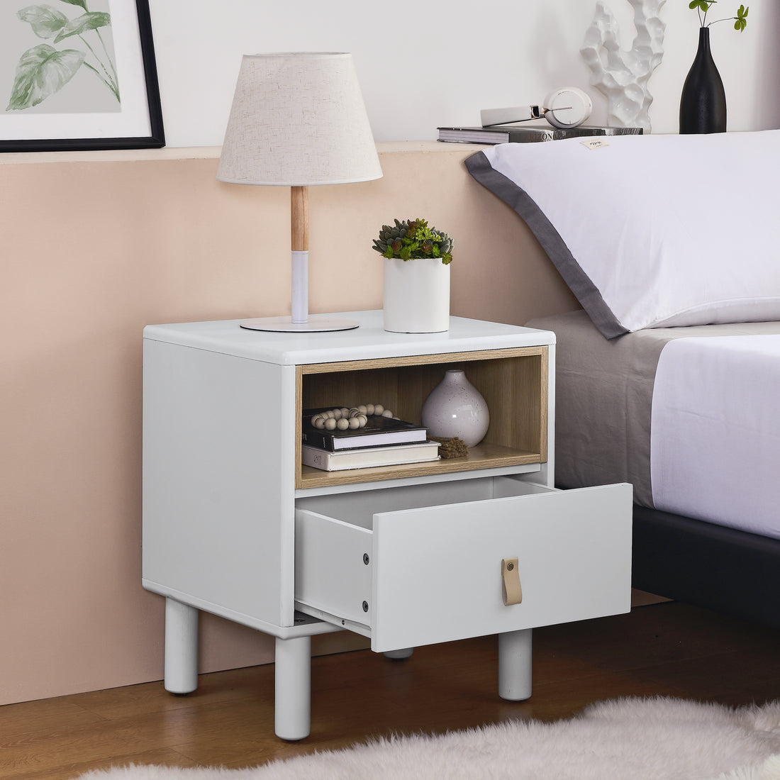 Single Drawer Bedside Table, Modern Style Bedside Table, Wooden Bedside Table, Bedside Table With Drawer, Side Table With Drawer, Compact Bedside Table, Nordic Style Bedside Table White Solid Wood Mdf