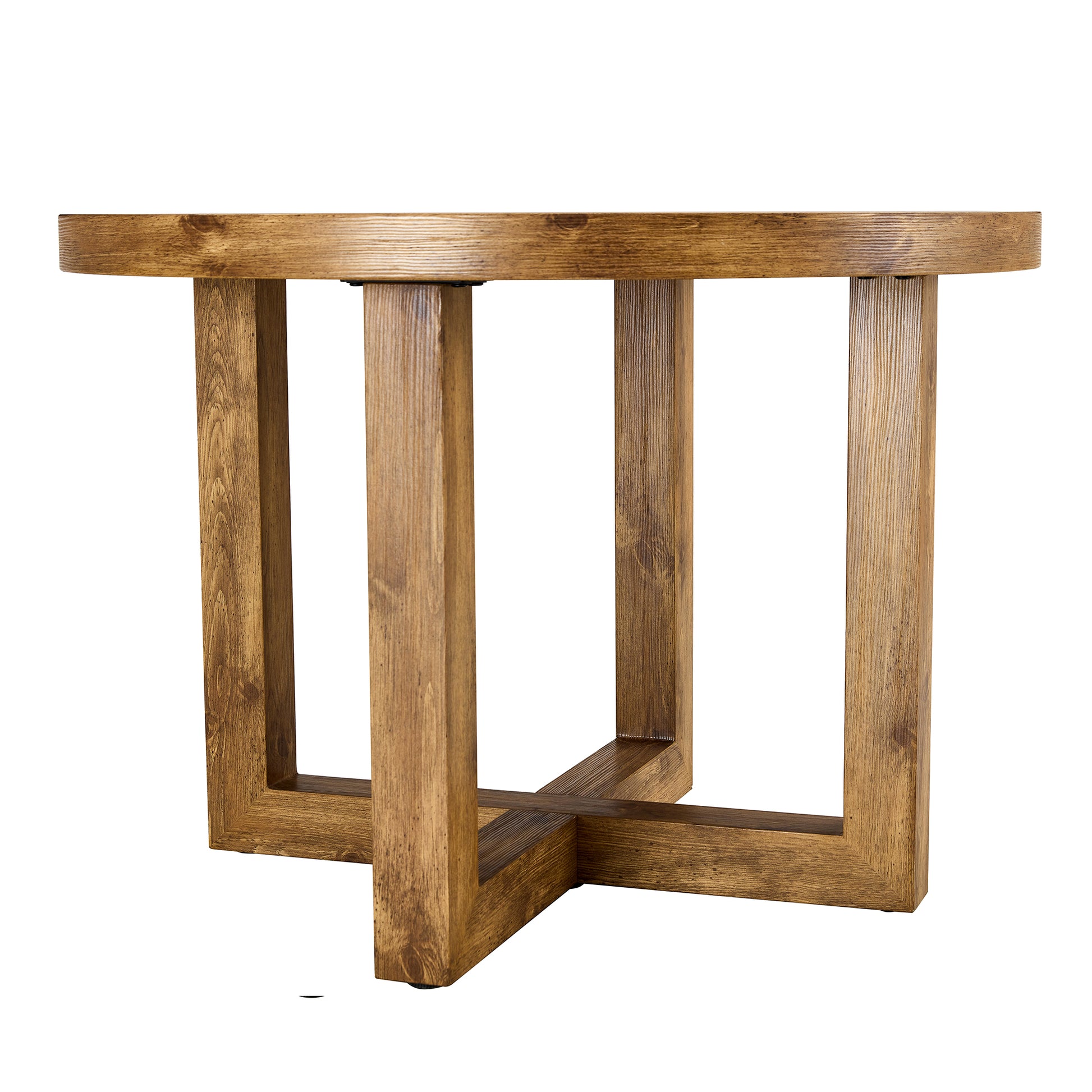 A Modern And Practical Circular Dining Table. Made Of Mdf Tabletop And Wooden Mdf Table Legs. A Set Of 6 Brown Cushioned Chairs.Ct B0501A Natural Wood Mdf