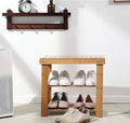 2 Tier Bamboo Shoe Bench Rack Shoe Storage Natural Bamboo