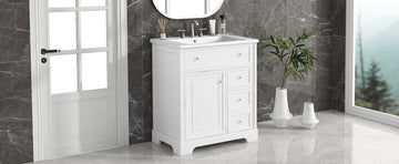 30" Bathroom Vanity With Sink Top, Bathroom Vanity Cabinet With Door And Two Drawers, Mdf Boards, Solid Wood, One Package, White White Solid Wood Mdf