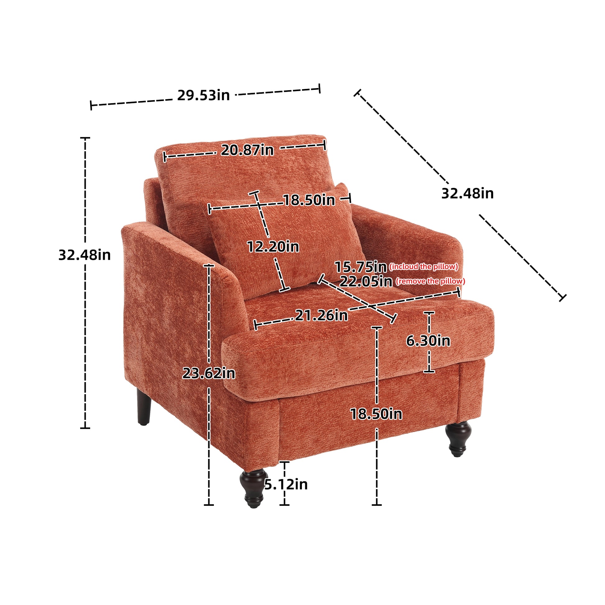 Coolmore Wood Frame Armchair, Modern Accent Chair Lounge Chair For Living Room,Tufted Club Chair, Mid Century Modern Arm Chairs With Studded, Solid Wood Frame, For Bedroom, Reading Orange Chenille