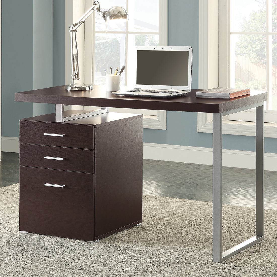 3 Drawer Office Desk In Cappuccino Finish Cappuccino Office Rectangular Drawers Particle Board Mdf