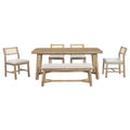 6 Piece Retro Farmhouse Style Dining Set, Rectangular Table And 4 Upholstered Chairs With Rattan And Bench For Dining Room And Kitchen Natural Wood Wash Natural Wood Wash Solid Wood Mdf