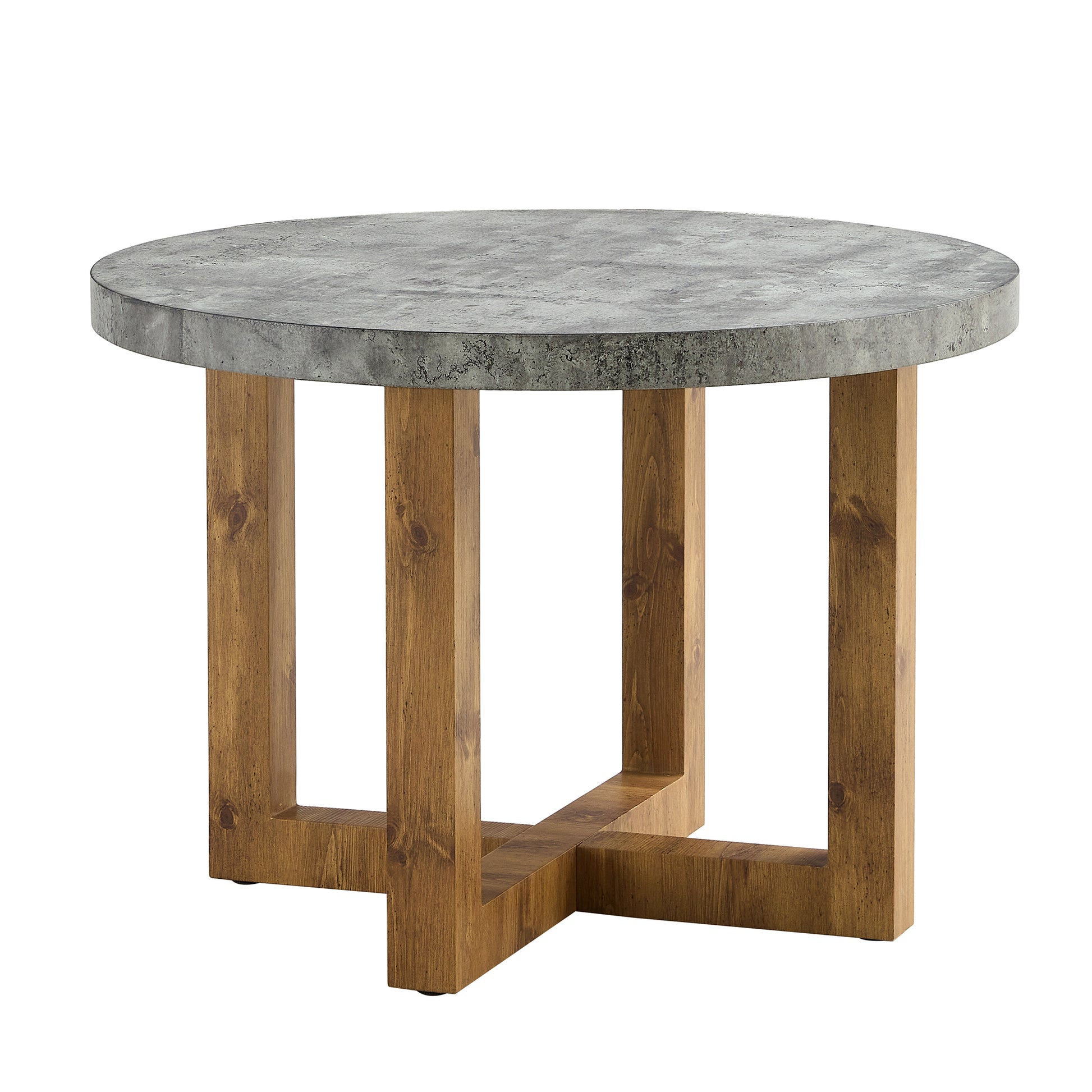 A Modern And Practical Circular Dining Table. Made Of Mdf Tabletop And Wooden Mdf Table Legs. A Set Of 6 Brown Cushioned Chairs.Ct 403B0501A Natural Wood Mdf