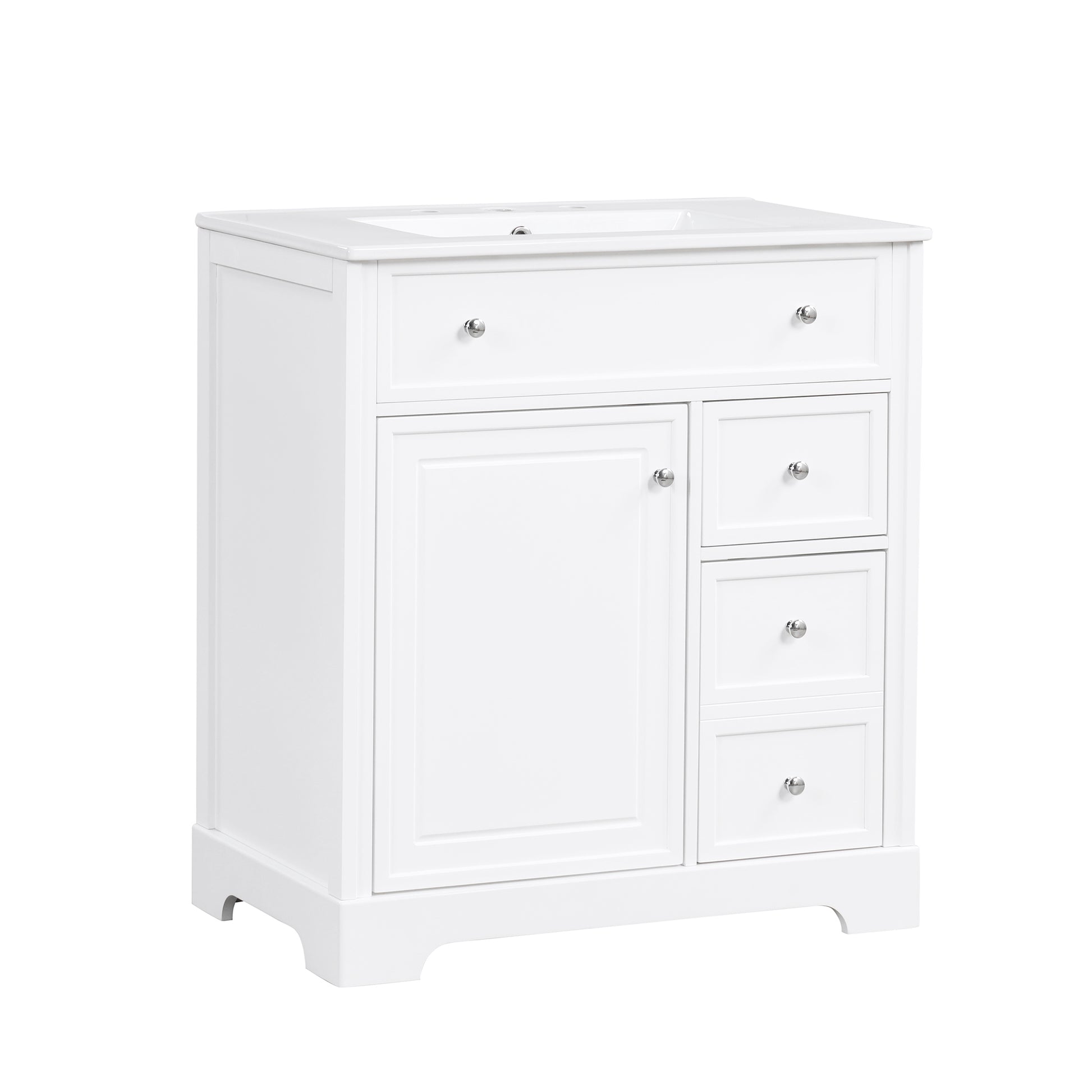 30" Bathroom Vanity With Sink Top, Bathroom Vanity Cabinet With Door And Two Drawers, Mdf Boards, Solid Wood, One Package, White White Solid Wood Mdf
