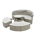 Patio Furniture Round Outdoor Sectional Sofa Set Rattan Daybed Two Tone Weave Sunbed With Retractable Canopy, Separate Seating And Removable Cushion, Gray Yes Sectional Gray Weather Resistant Frame Water Resistant Cushion Garden & Outdoor Luxury