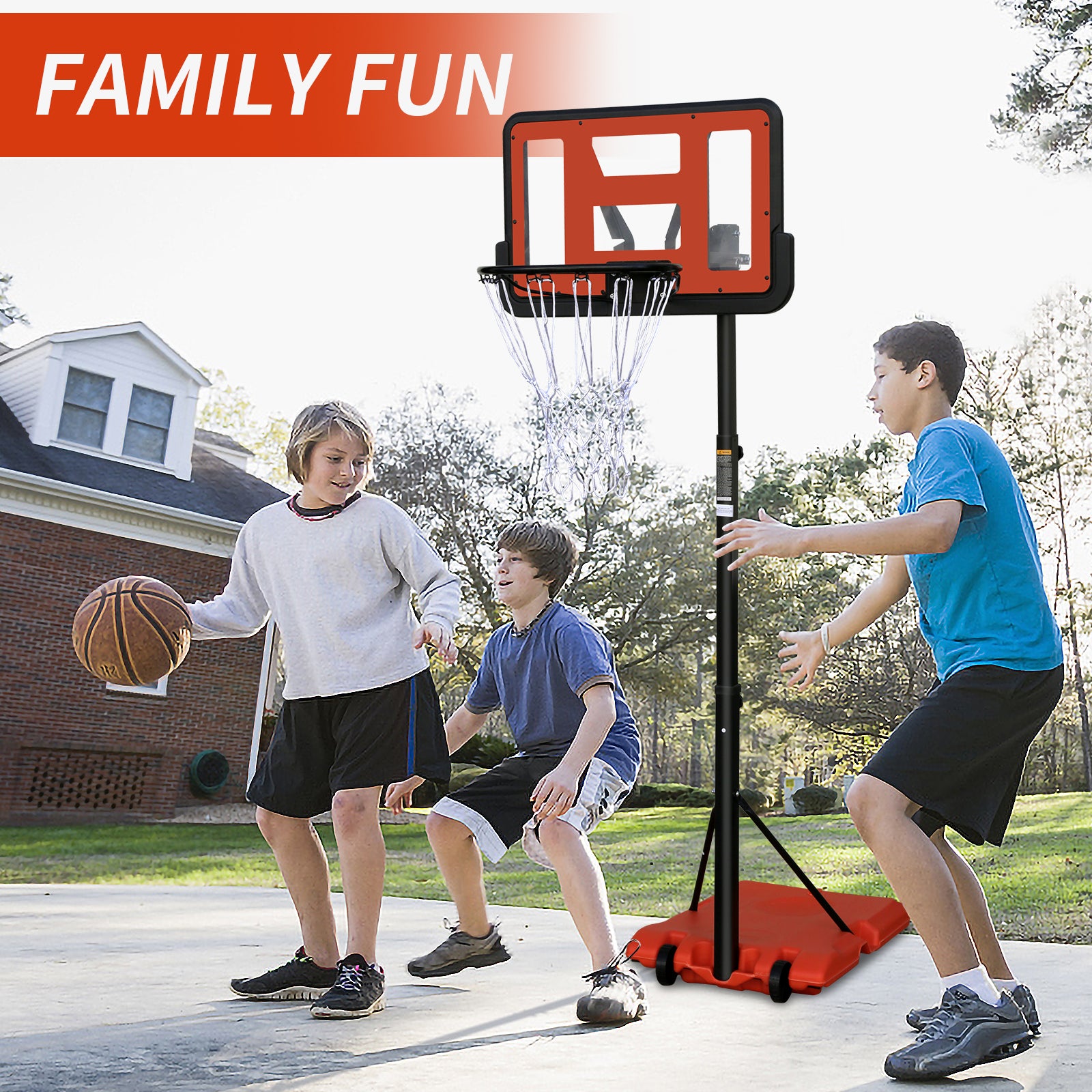 Use For Outdoor Height Adjustable 4.8 To 7.7Ft Basketball Hoop 44 Inch Backboard Portable Basketball Goal System With Stable Base And Wheels Balls Sports Transparent Garden & Outdoor Sporty Iron