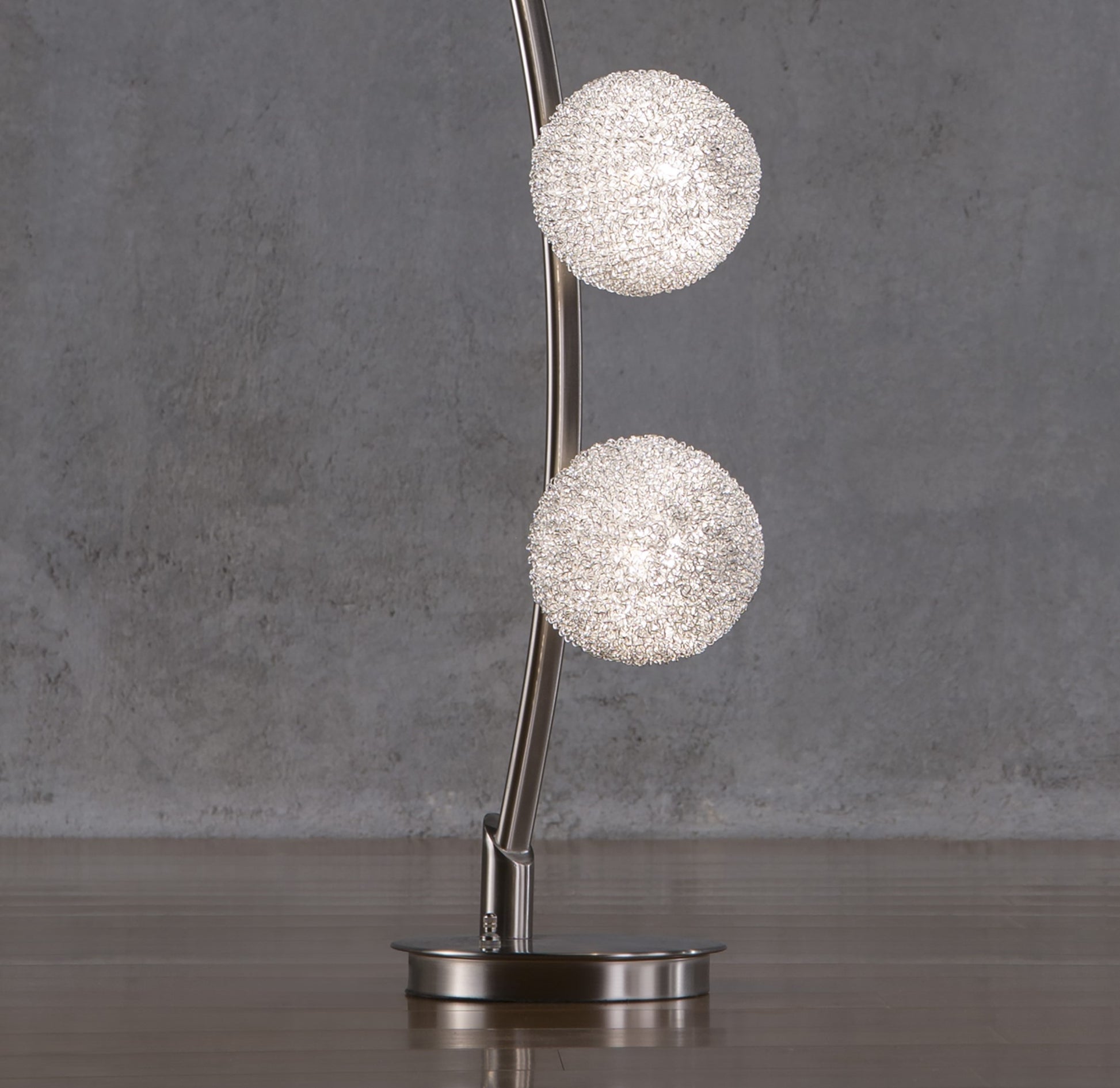 Modern Home Decor Table Light 1Pc Curved Stand Satin Nickel Finish Bedroom Living Room, 3 Wire Wrapped Balls Nickel Table&Floor Lamps Luxury,Modern,Ultra Modern Metal