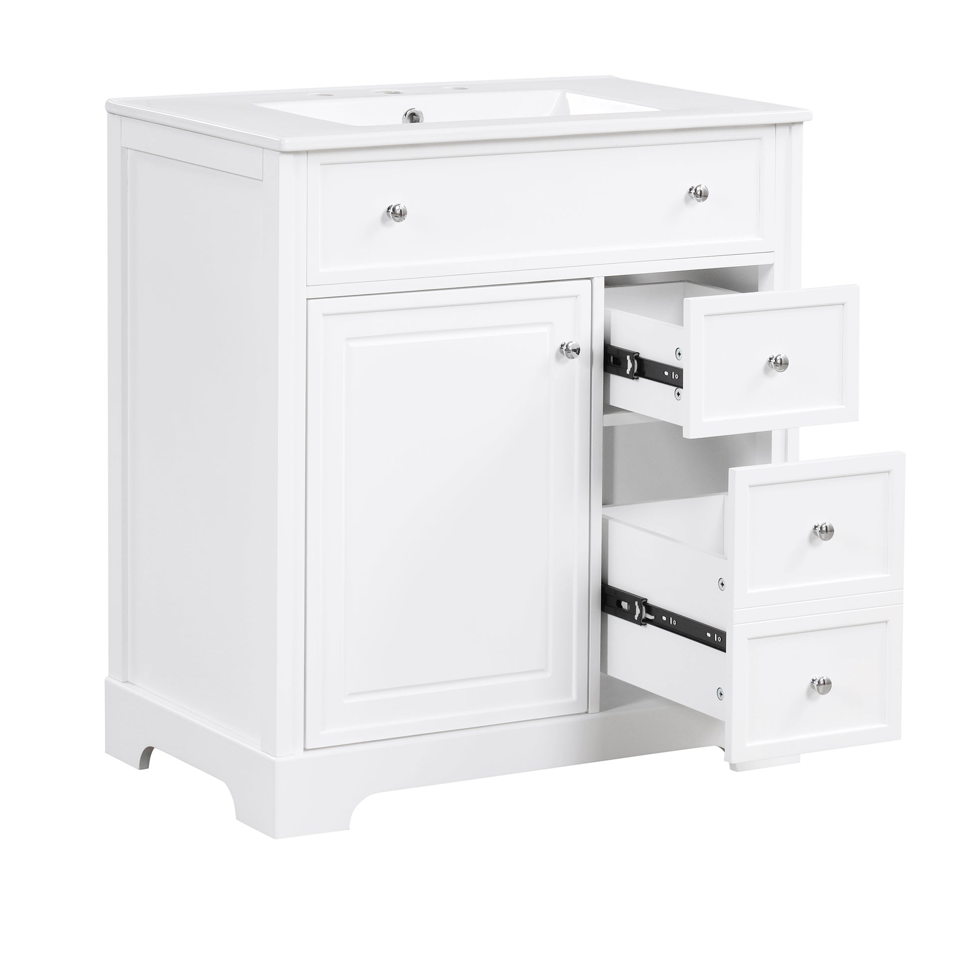 30" Bathroom Vanity With Sink Top, Bathroom Vanity Cabinet With Door And Two Drawers, Mdf Boards, Solid Wood, One Package, White White Solid Wood Mdf
