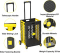 55L Foldable Rolling Cart With Wheels, Portable Updated Utility Tools Rolling Crate W Telescopic Handle, Yellow Yellow Polypropylene