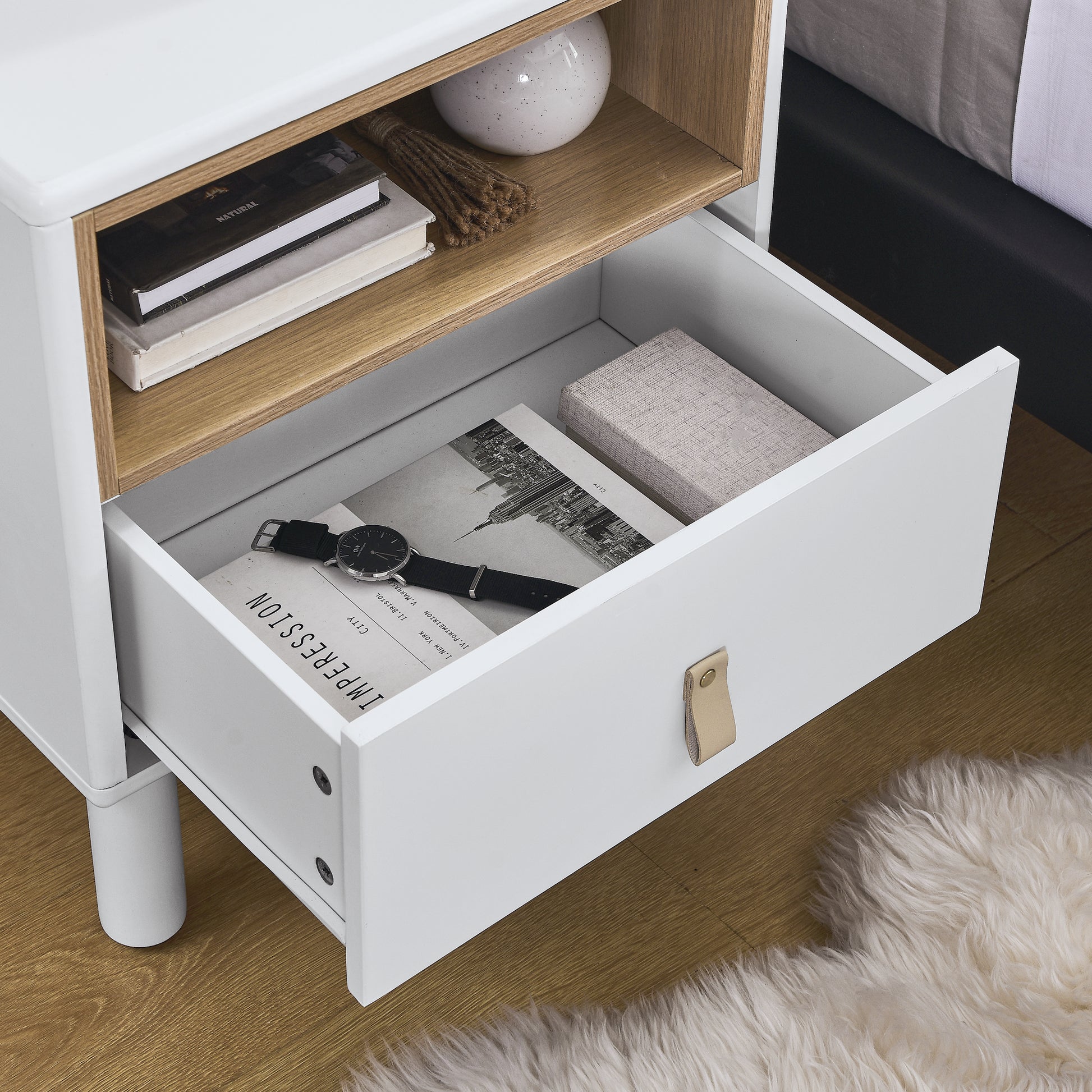 Single Drawer Bedside Table, Modern Style Bedside Table, Wooden Bedside Table, Bedside Table With Drawer, Side Table With Drawer, Compact Bedside Table, Nordic Style Bedside Table White Solid Wood Mdf