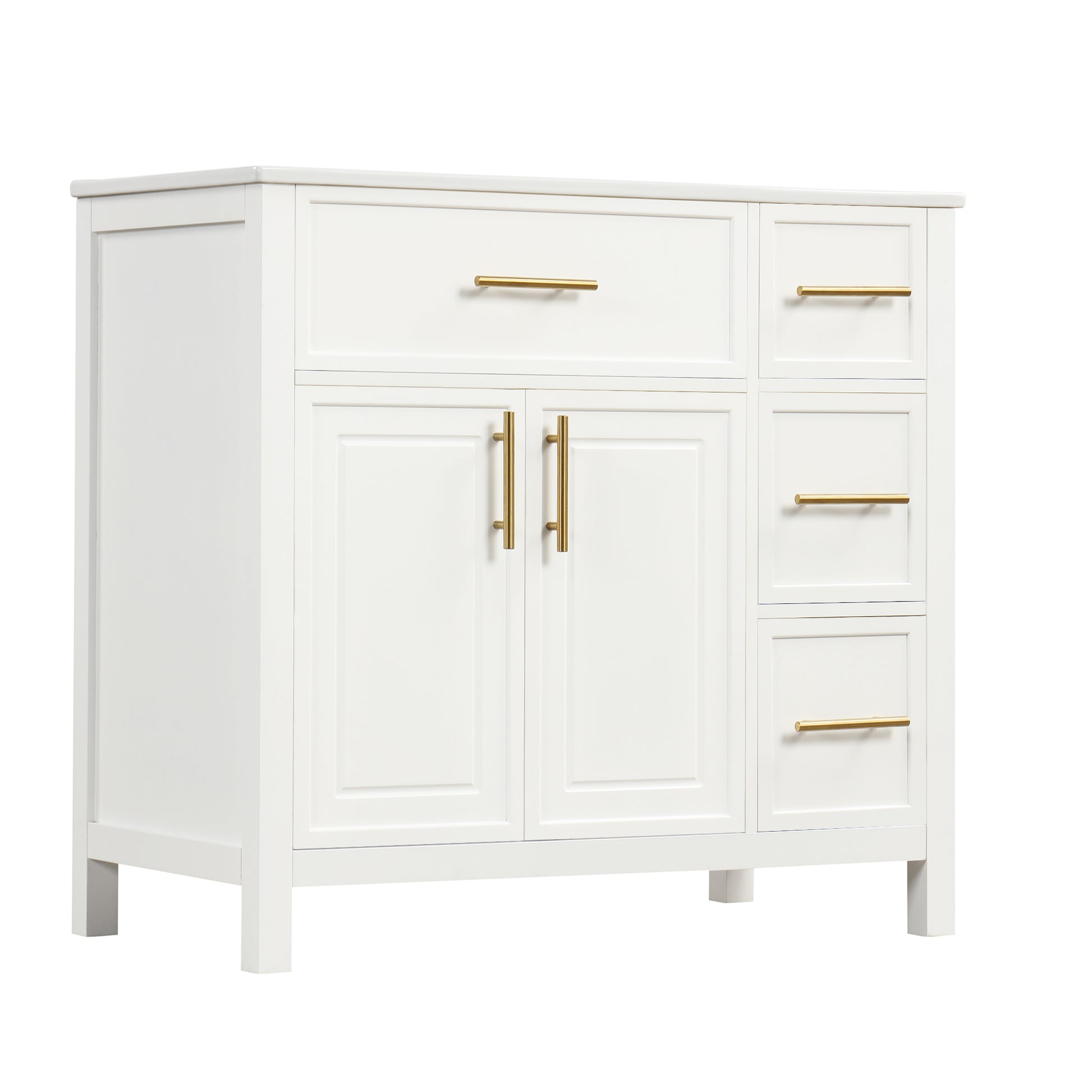 36" Bathroom Vanity With Sink Top, Bathroom Vanity Cabinet With Two Doors And Three Drawers, Solid Woodmdf Boards ,One Package, White White Solid Wood Mdf