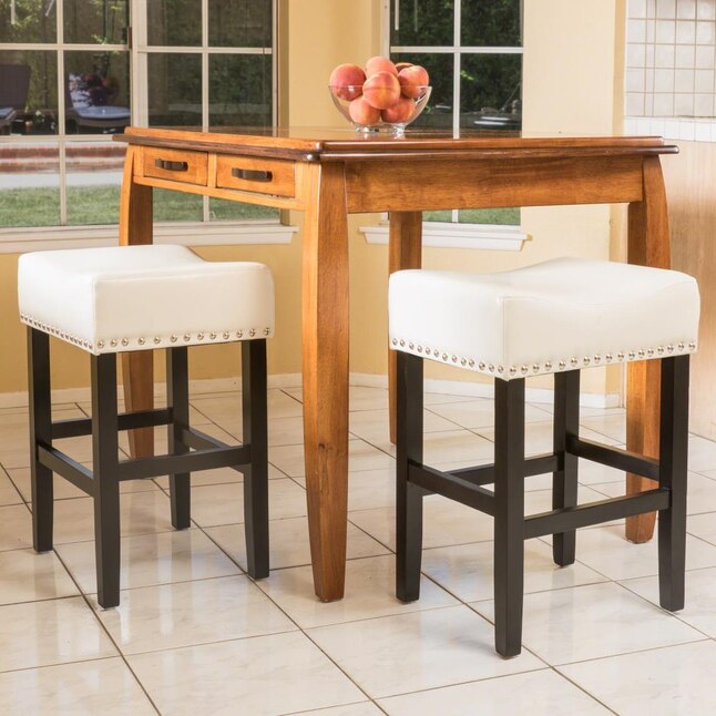 26 Inch Backless Ivory Leather Counter Stool Set Of 2 Ivory Leather