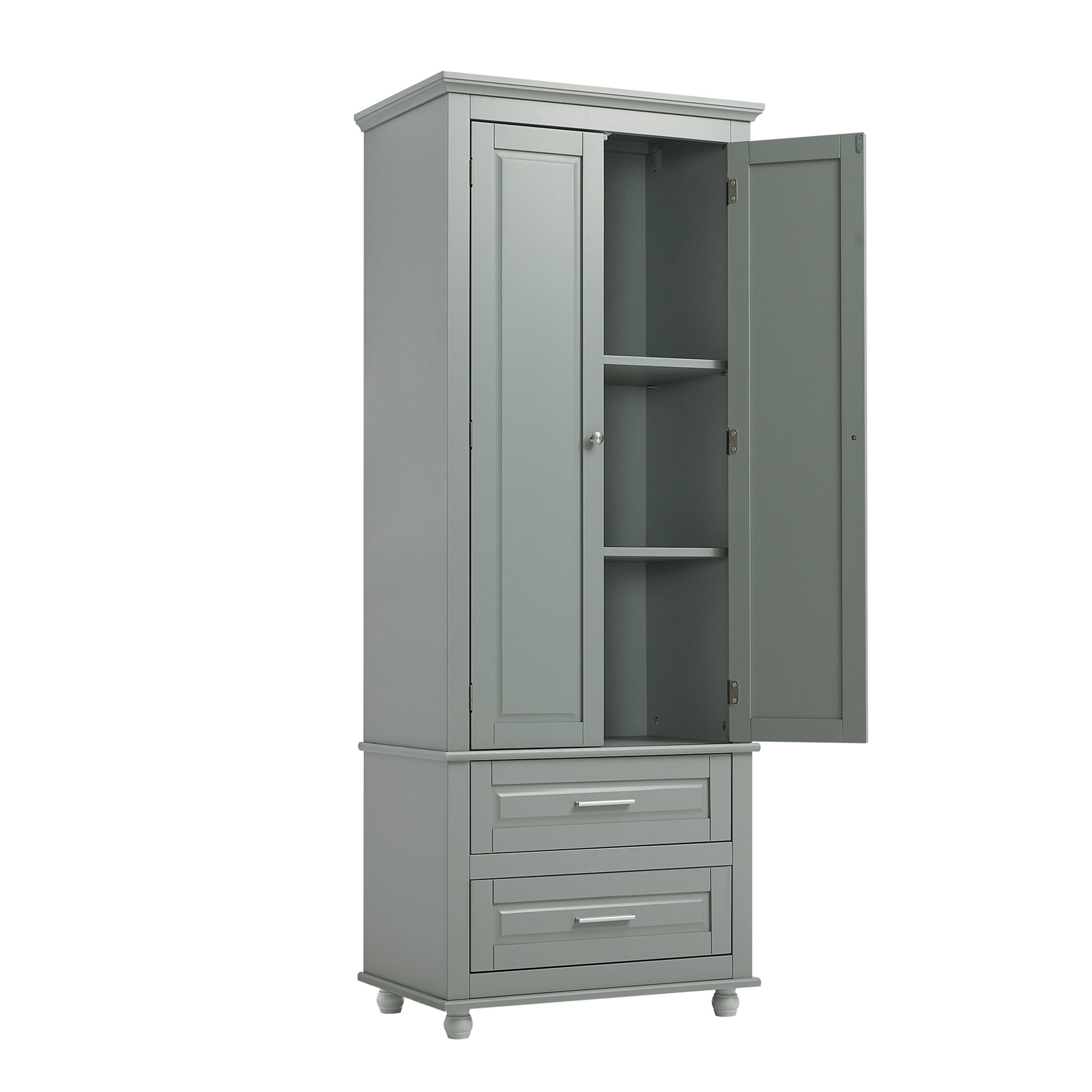 Tall Storage Cabinet With Two Drawers For Bathroom Office, Grey Grey Mdf