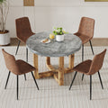 A Modern And Practical Circular Dining Table. Made Of Mdf Tabletop And Wooden Mdf Table Legs.A Set Of 4 Brown Cushioned Chairs In A Modern Medieval Style Restaurant. Ct 403B0502A Natural Wood Mdf