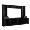 Minimalist Entertainment Wall Unit Set With Bridge For Tvs Up To 75'', Large Storage Space Tv Stand With Adjustable Shelves, Modernist Large Media Console For Living Room, Black Black Primary Living Space 70 79 Inches 70 79 Inches 75 Inches Particle