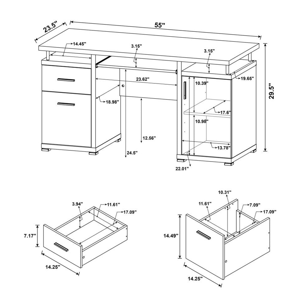 55 Inch Office Computer Desk With2 Drawers In White White Mdf Metal