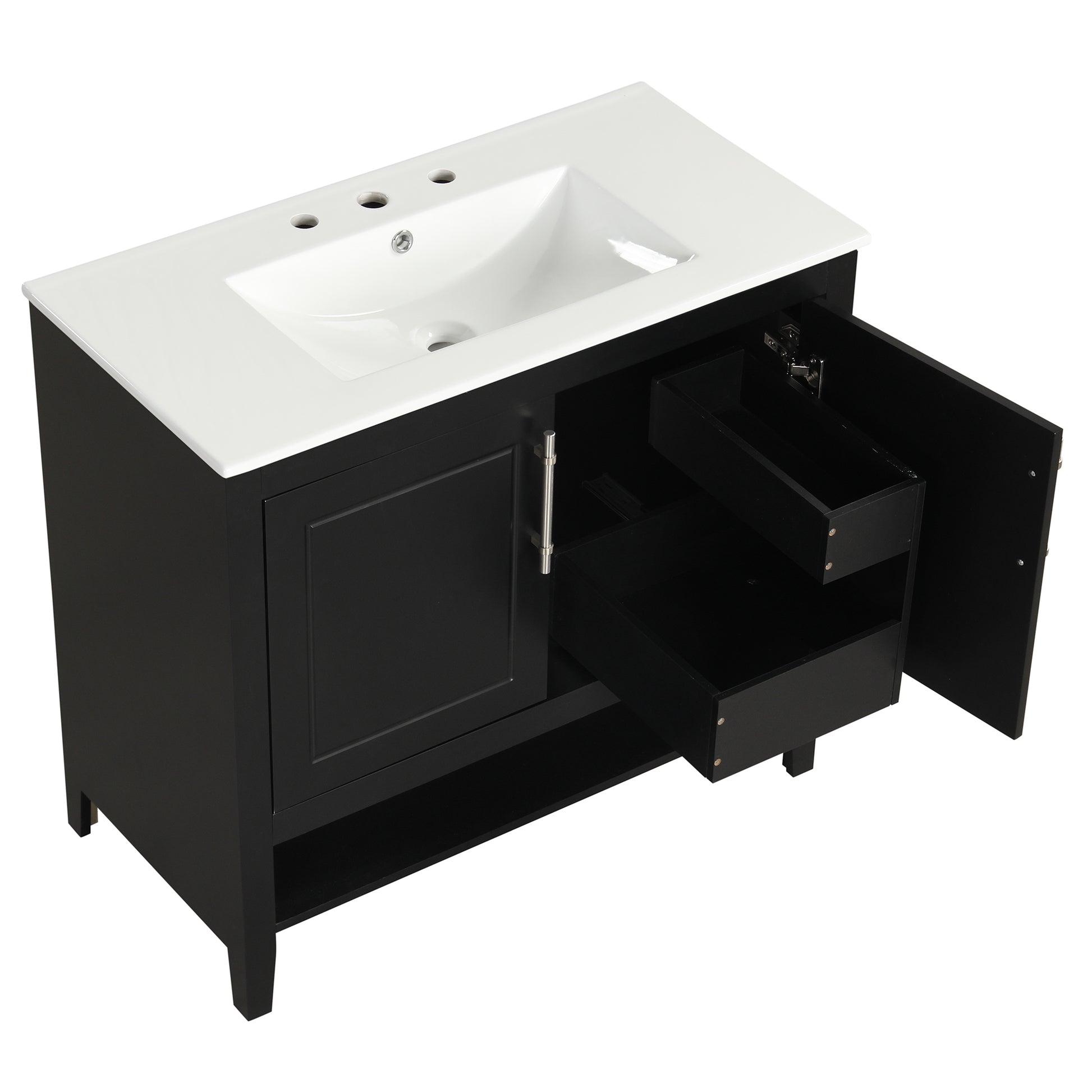 36" Bathroom Vanity With Sink, Multi Functional Bathroom Cabinet With Doors And Drawers, Mdf Frame And Mdf Board, Black Black Solid Wood Mdf