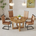 A Modern And Practical Circular Dining Table. Made Of Mdf Tabletop And Wooden Mdf Table Legs. 4 Piece Technology Cloth High Backrest Cushion Side Chair, C Shaped Tube Black Metal Legs. Ct 403C 1162 Natural Wood Mdf