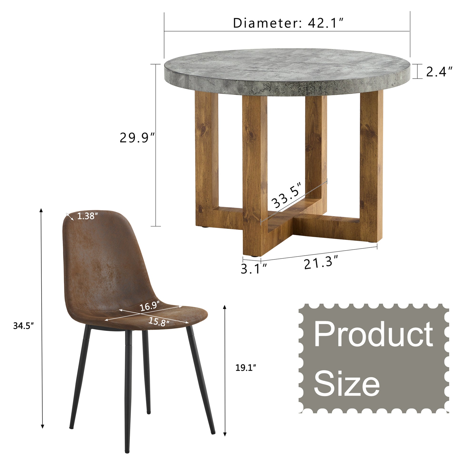 A Modern And Practical Circular Dining Table. Made Of Mdf Tabletop And Wooden Mdf Table Legs. A Set Of 4 Brown Cushioned Chairs.Ct 403B0501A Natural Wood Mdf