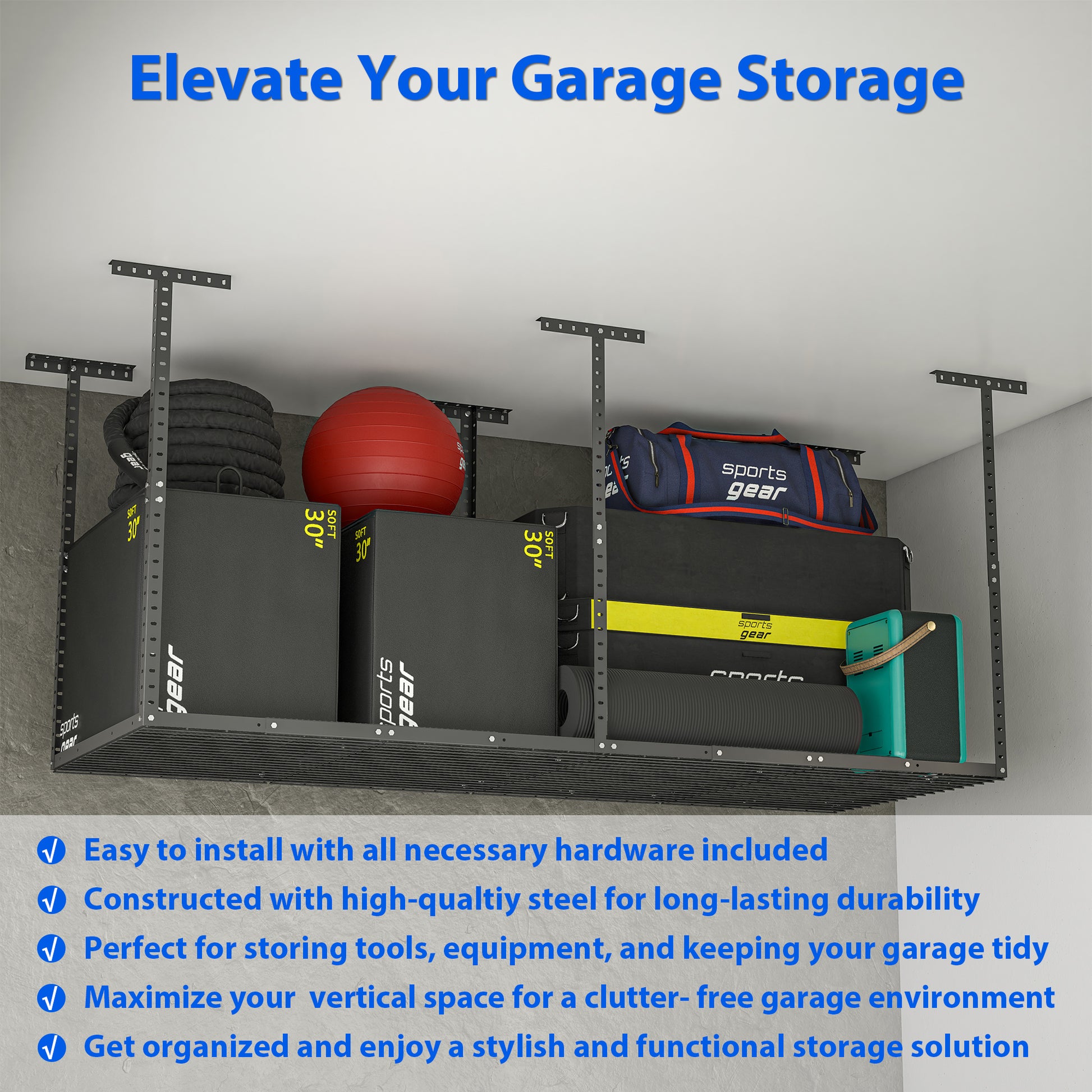 3x8ft Overhead Garage Storage Rack,Adjustable Garage black-metal