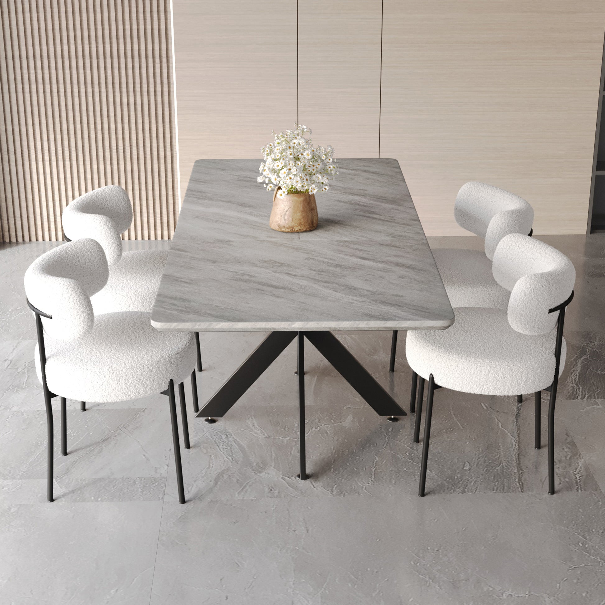 Extendable Dining Table Table Set For 4 8 Person For Dining Room,Curved Backrest Round Upholstered Soft Padded Armless Dining Chairs And Very Large Dining Room Table Kitchen Table Chair Set Grey White Mdf Metal