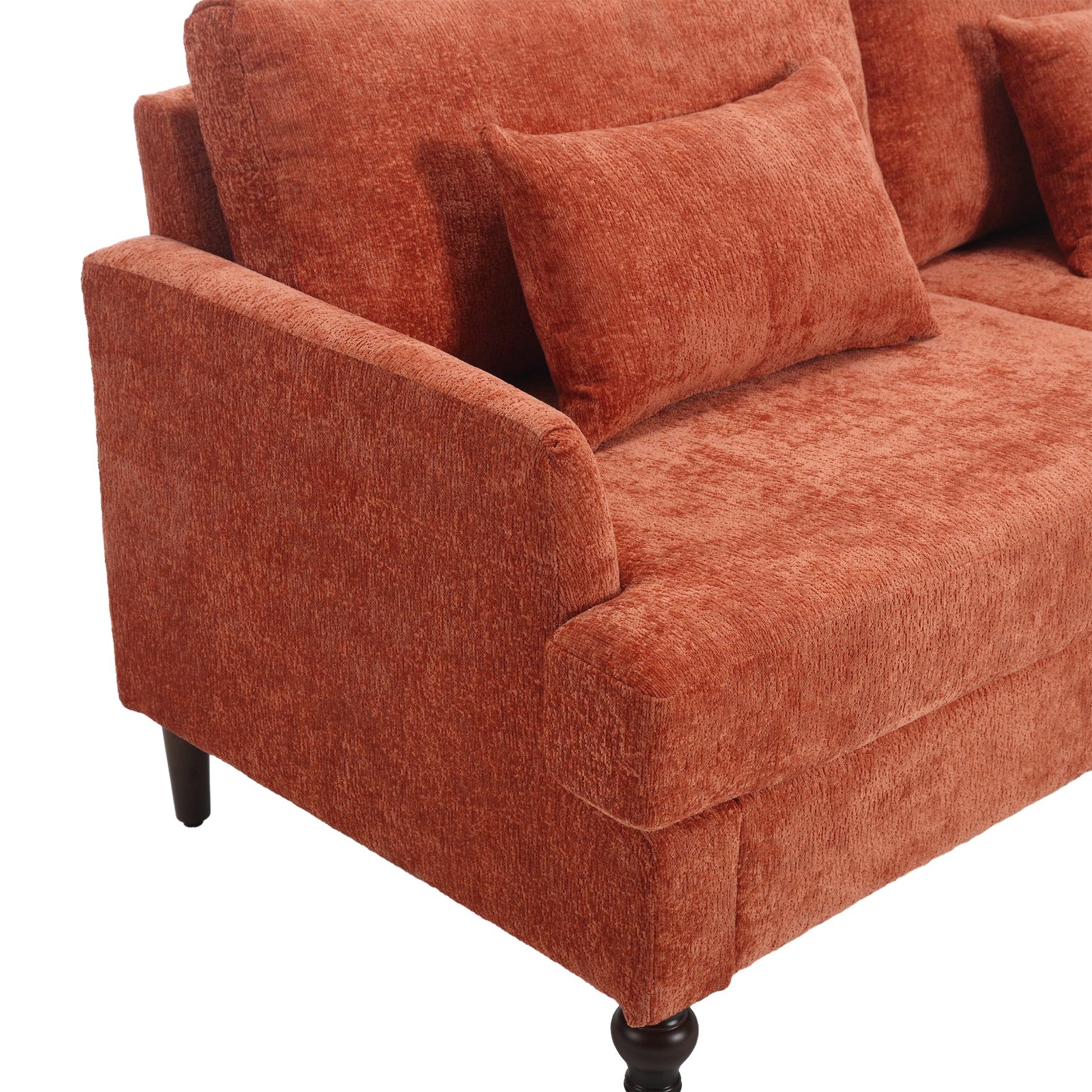 Coolmore Mid Century Modern Chenille Fabric Loveseat Sofa, 2 Seat Upholstered Loveseat Sofa Modern Couch For Living Room,Brown Wood Feet Sofa For Bedroom, Reading Orange Chenille Dark Orange Chenille 2 Seat