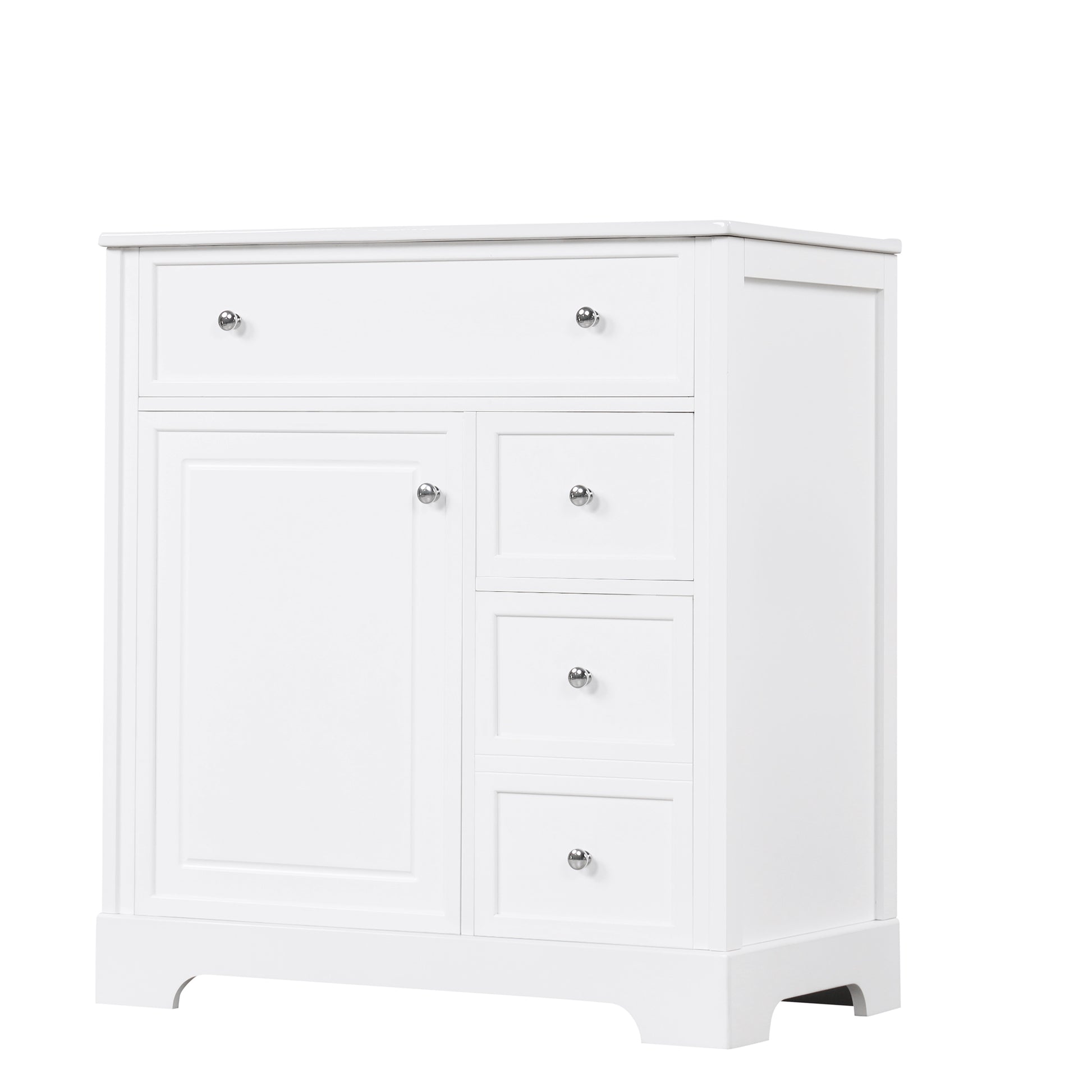 30" Bathroom Vanity With Sink Top, Bathroom Vanity Cabinet With Door And Two Drawers, Mdf Boards, Solid Wood, One Package, White White Solid Wood Mdf