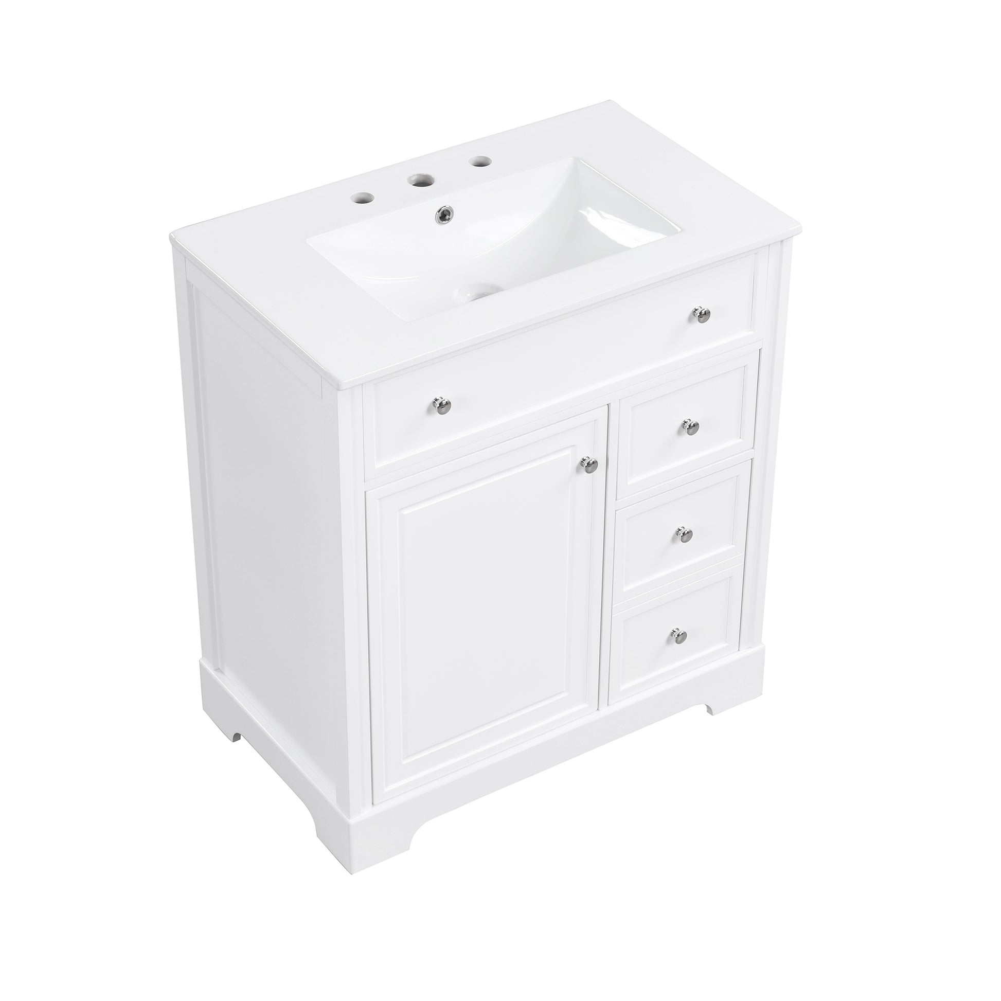 30" Bathroom Vanity With Sink Top, Bathroom Vanity Cabinet With Door And Two Drawers, Mdf Boards, Solid Wood, One Package, White White Solid Wood Mdf