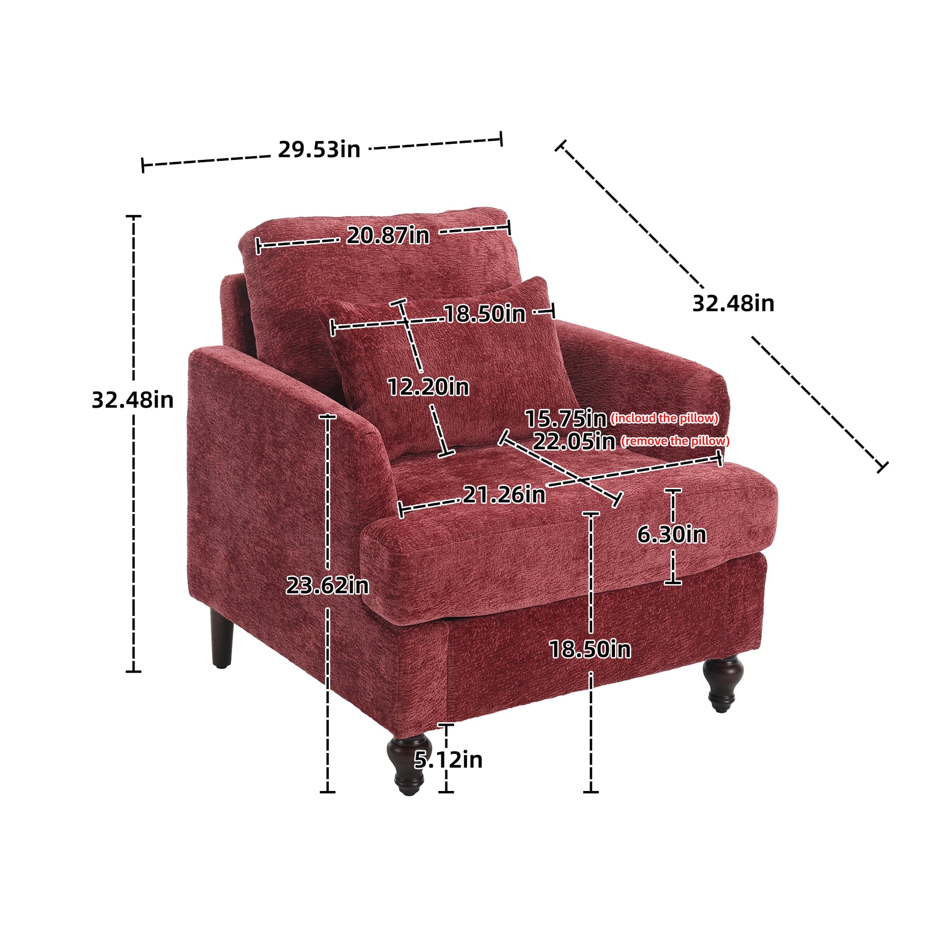 Coolmore Wood Frame Armchair, Modern Accent Chair Lounge Chair For Living Room,Tufted Club Chair, Mid Century Modern Arm Chairs With Studded, Solid Wood Frame, For Bedroom, Reading Wine Red Chenille Wine Red Chenille 1 Seat