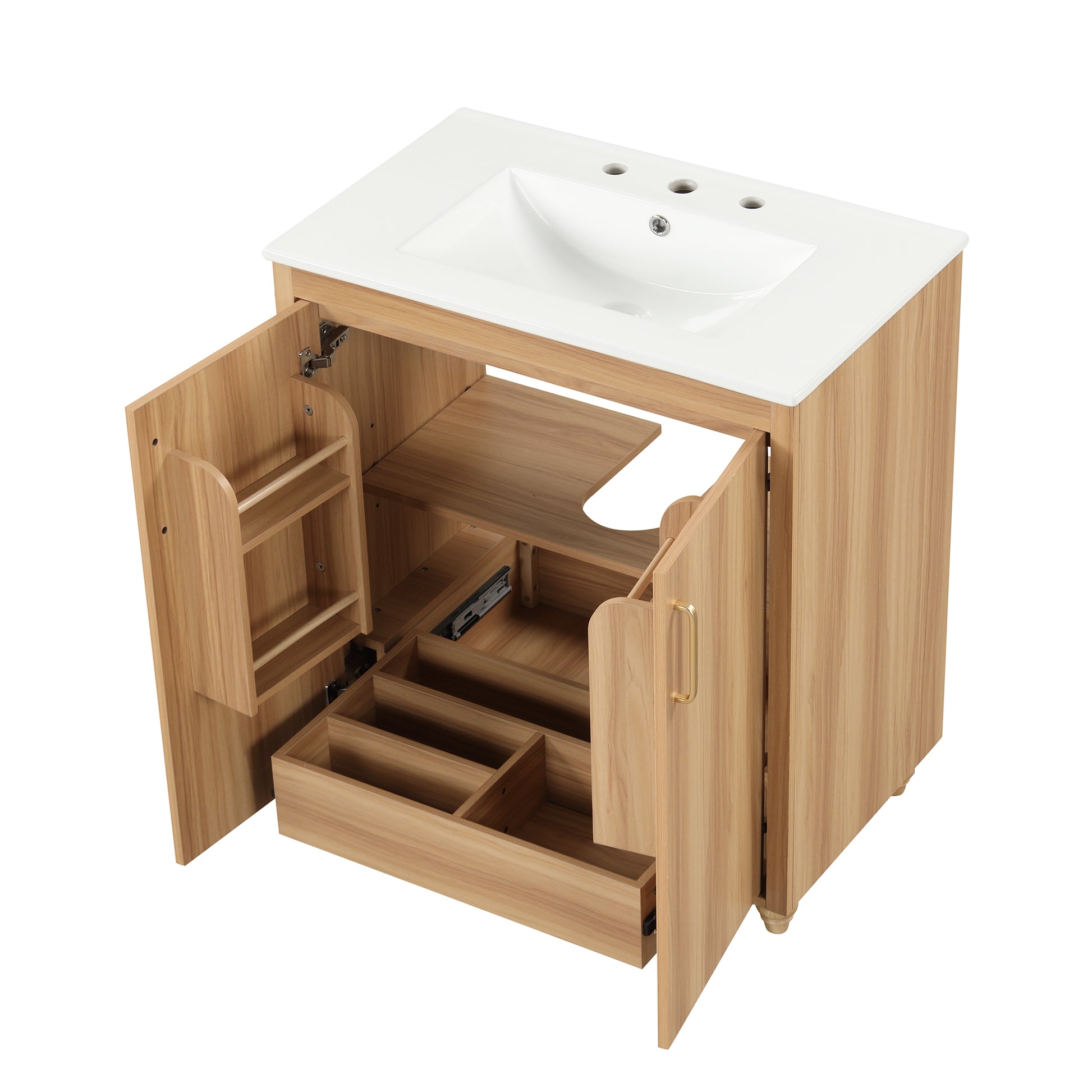 30" Bathroom Vanity With Sink Combo, Multi Functional Bathroom Cabinet With Doors And Drawer, Mdf Board, Natural Natural Solid Wood Mdf