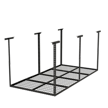 4X8Ft Overhead Garage Storage Rack,Adjustable Garage Storage Organization Systerm,Heavy Duty Metal Garage Ceiling Storage Racks,660Lbs Weight Capacity,Black Black Iron