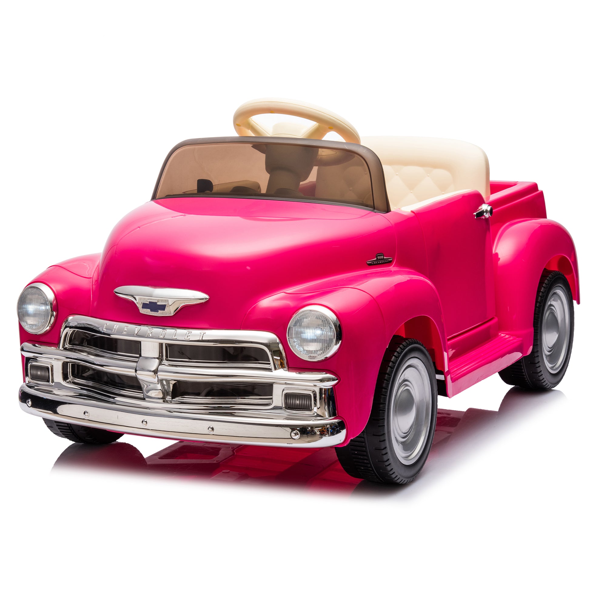 12V Kids Ride On Truck Car W Parents Control, Licensed Chevrolet 3100 Pickup,Electric Car For Kid,Vintage Modeling,3 Speeds,Led Lights,Bluetooth,Usb,High Power Up To 3.11 Mph,Age 3 Pink Polypropylene