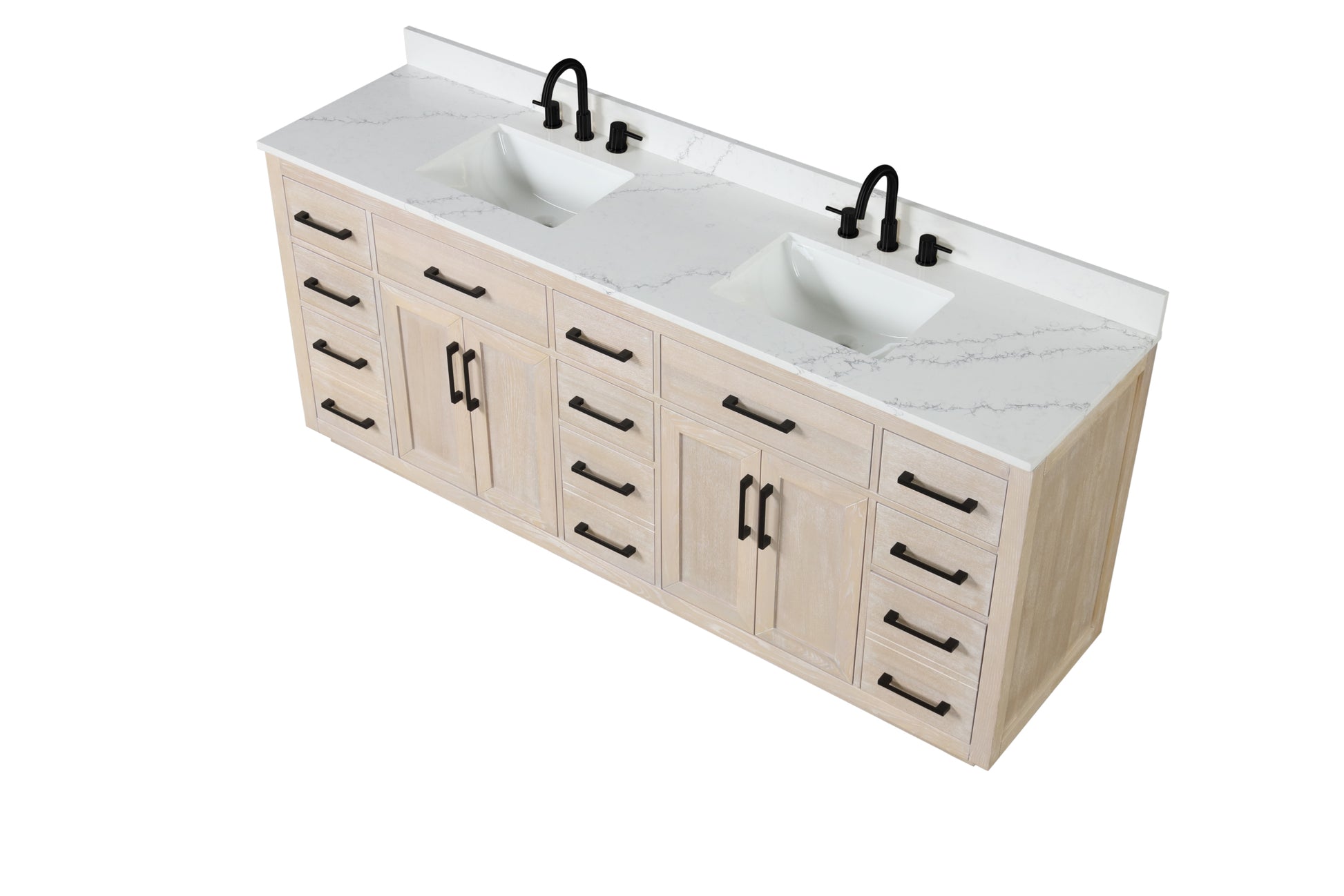 84" Bathroom Vanity With Double Sink, Modern Bathroom Vanity Set With Soft Close Cabinet And 9 Drawers, Solid Wood Bathroom Storage Cabinet With Countertop And Backsplash, Milk Oak Light Oak Bathroom Modern Solid Wood