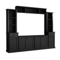 Minimalist Entertainment Wall Unit Set With Bridge For Tvs Up To 75'', Large Storage Space Tv Stand With Adjustable Shelves, Modernist Large Media Console For Living Room, Black Black Primary Living Space 70 79 Inches 70 79 Inches 75 Inches Particle