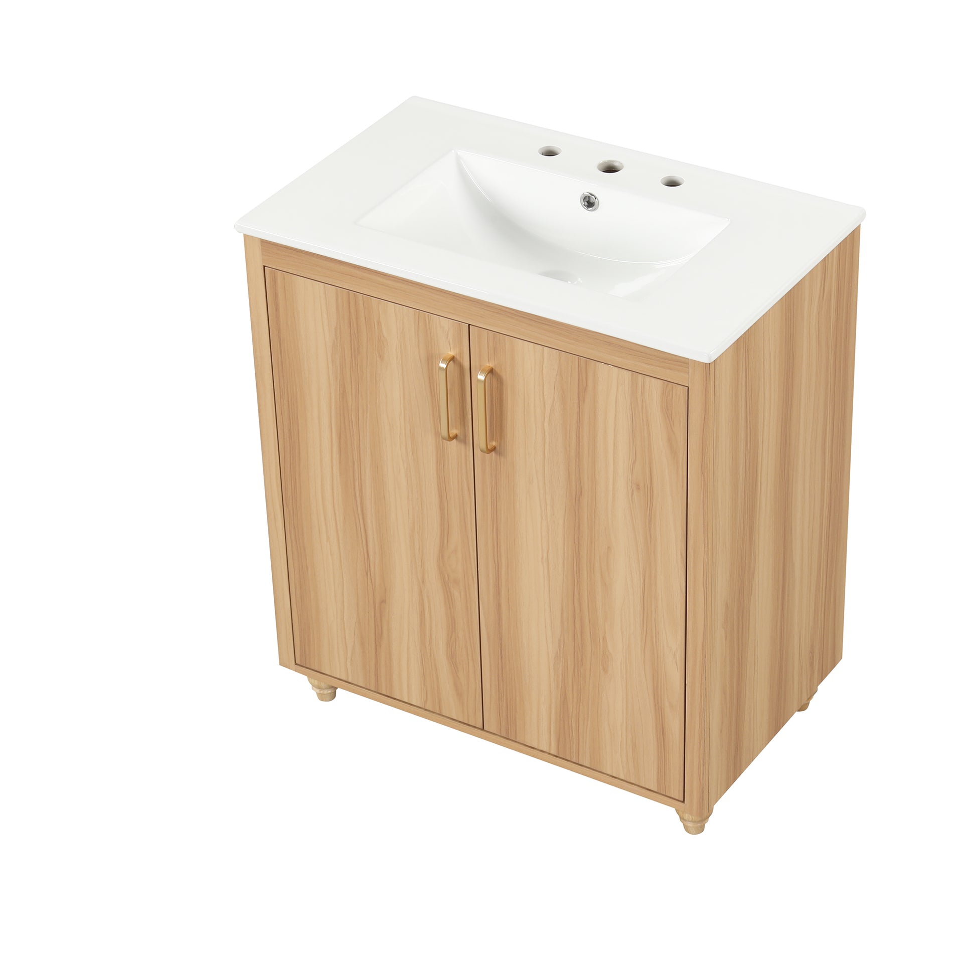 30" Bathroom Vanity With Sink Combo, Multi Functional Bathroom Cabinet With Doors And Drawer, Mdf Board, Natural Natural Solid Wood Mdf