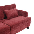 Coolmore Mid Century Modern Chenille Fabric Loveseat Sofa, 2 Seat Upholstered Loveseat Sofa Modern Couch For Living Room,Brown Wood Feet Sofa For Bedroom, Reading Wine Red Chenille Wine Red Chenille 2 Seat