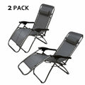 Zero Gravity Patio Adjustable Folding Reclining Chair With Pillow, 2Pc Grey Grey Metal