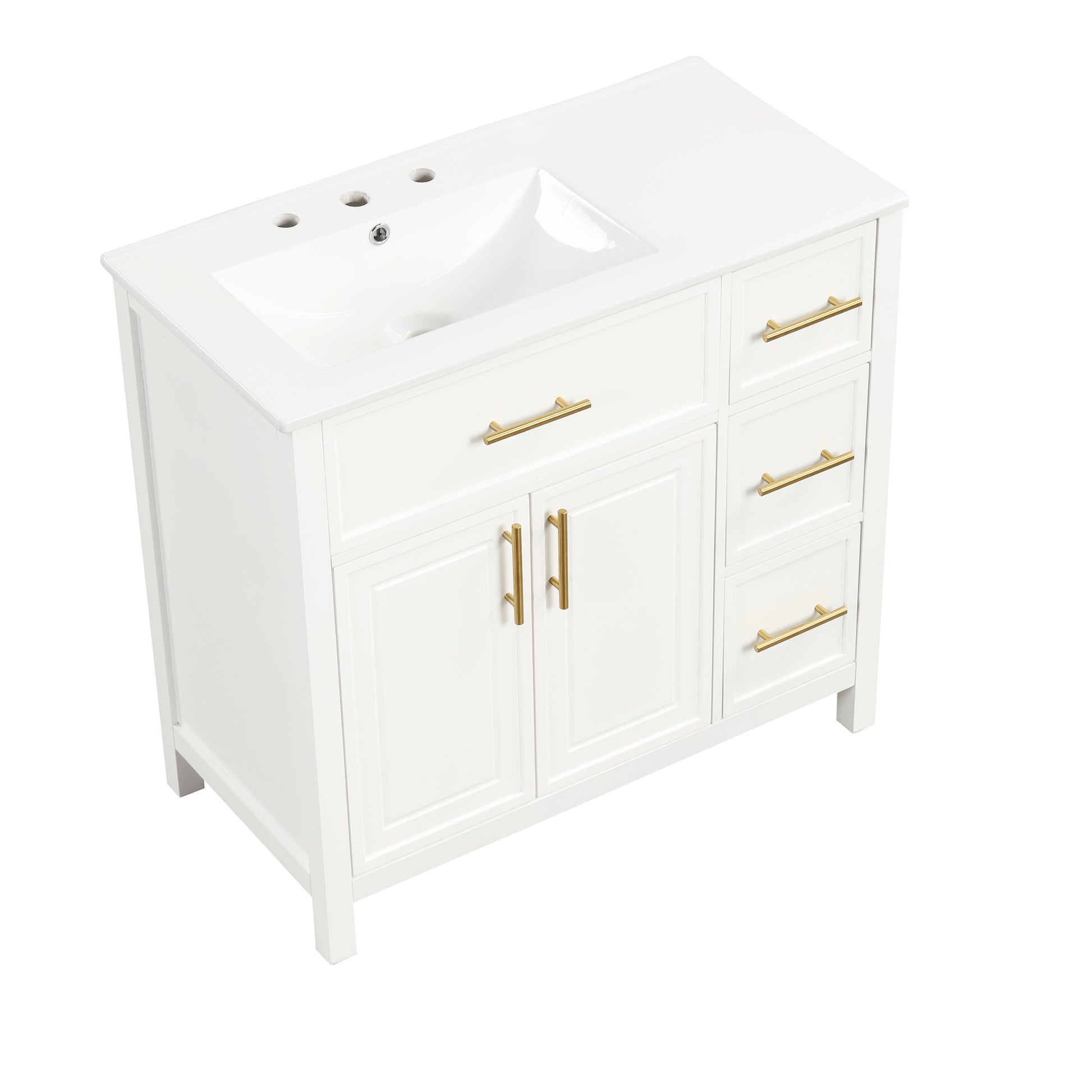 36" Bathroom Vanity With Sink Top, Bathroom Vanity Cabinet With Two Doors And Three Drawers, Solid Woodmdf Boards ,One Package, White White Solid Wood Mdf