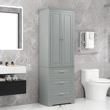 Tall Storage Cabinet With Three Drawers For Bathroom Office, Grey Grey Mdf