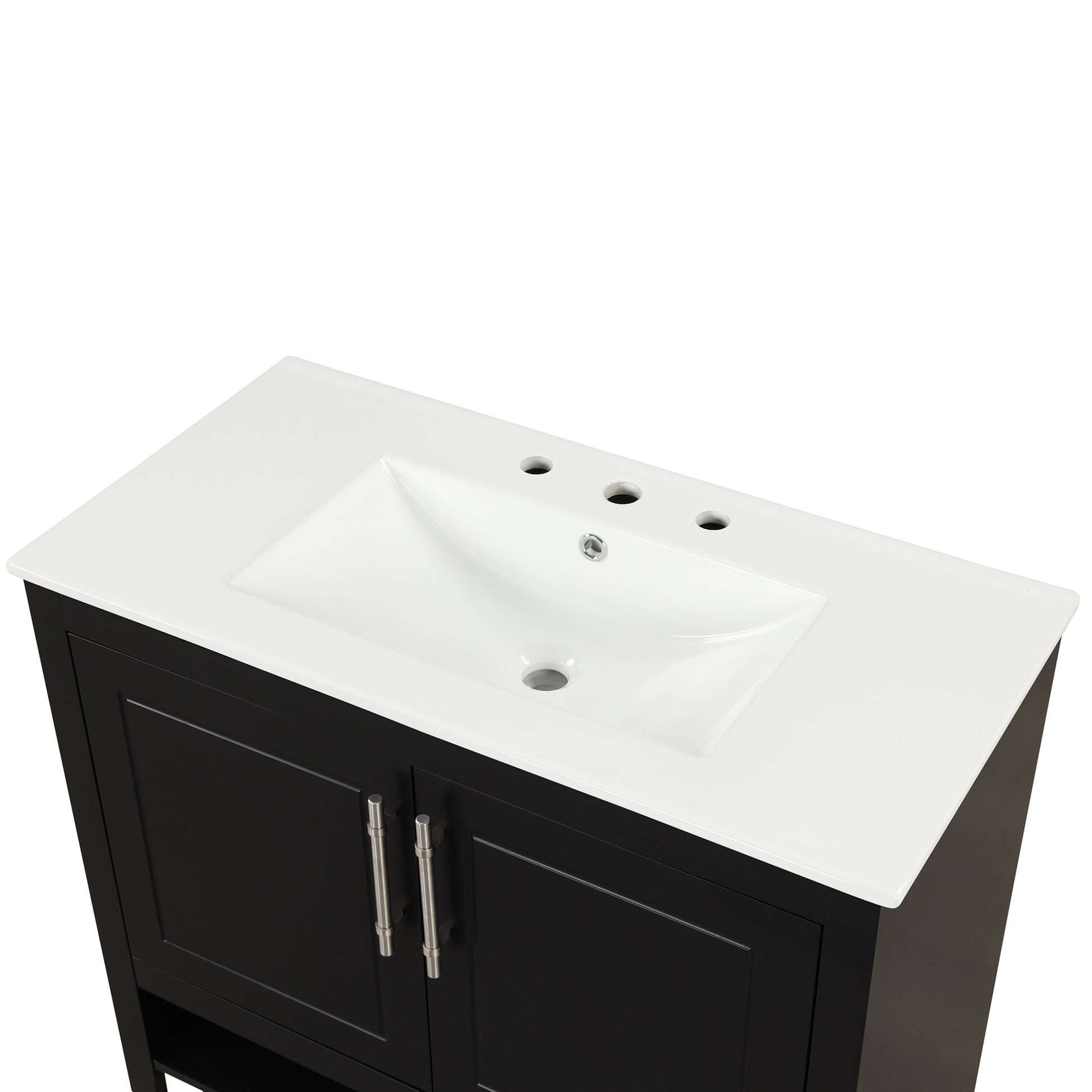 36" Bathroom Vanity With Sink, Multi Functional Bathroom Cabinet With Doors And Drawers, Mdf Frame And Mdf Board, Black Black Solid Wood Mdf